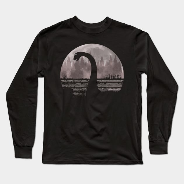 Loch Ness Monster Nessie Full Moon Long Sleeve T-Shirt by Tesszero